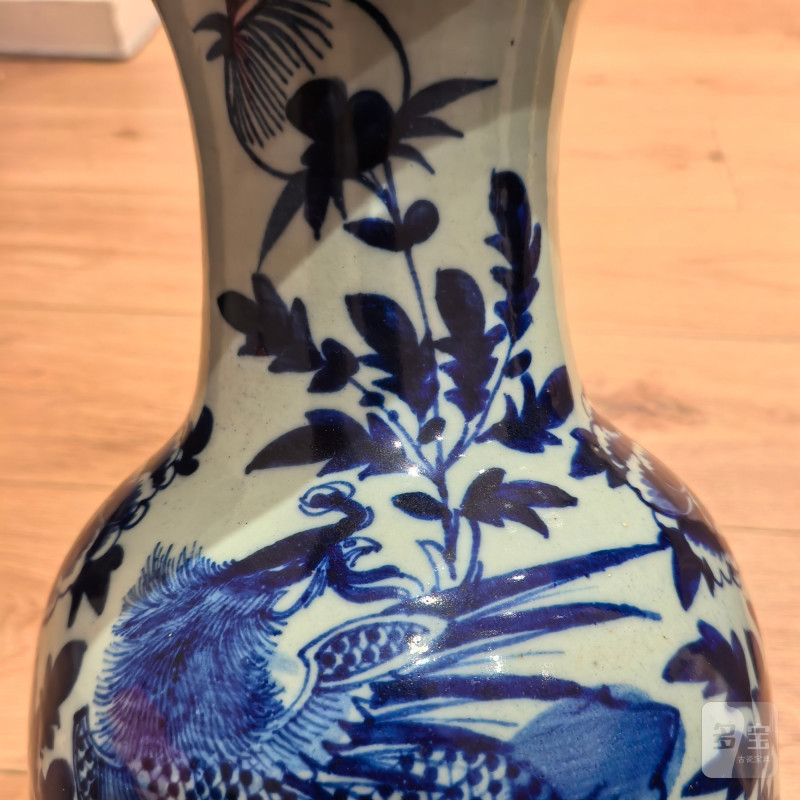 清晚期 青花凤穿牡丹瓶 - 图7
